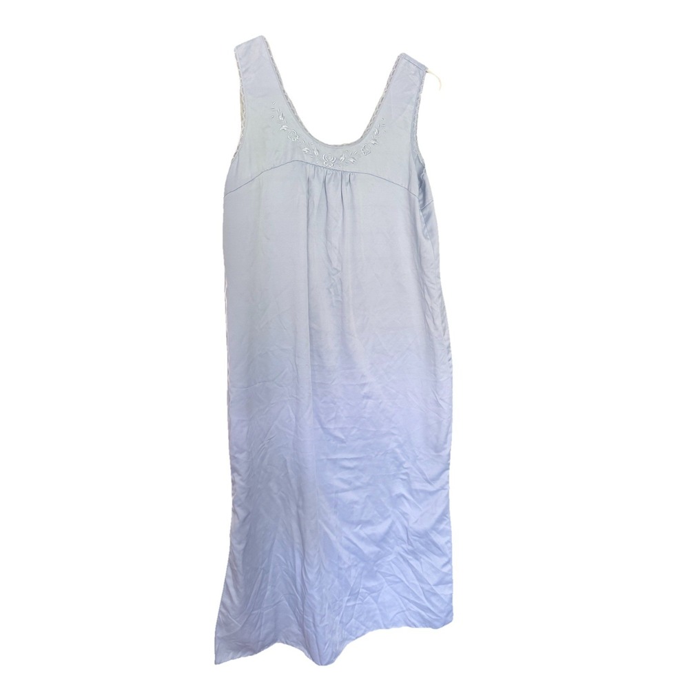 Blue Floral Lace Embroidery Nightgown Nap House Dress Medium Granny Cottagecore‎